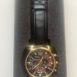 Geneva Men's Classic Quartz Watch – Gold Tone with Matte Black Dial (40MM)